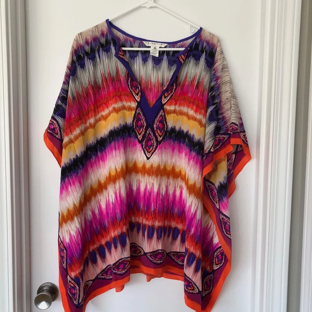 Trina Turk 100% Silk Kaftan Theodora Top Resort-wear, Swim Cover Up - Picture 5 of 7